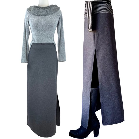 - STL Urban vintage gray side slit column maxi skirt - Size 6 - Picture 1 of 11